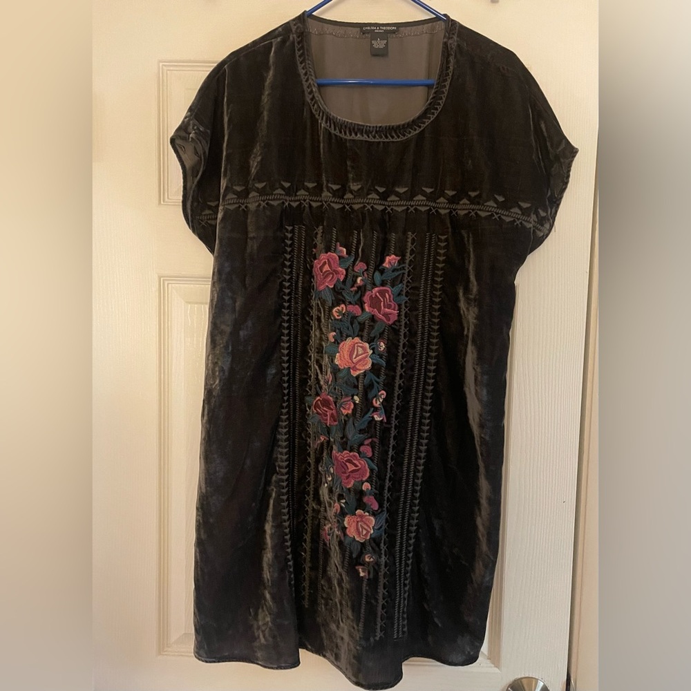 Johnny Was Chelsea & Theodore Velvet Style Embroidered Dress Women’s L